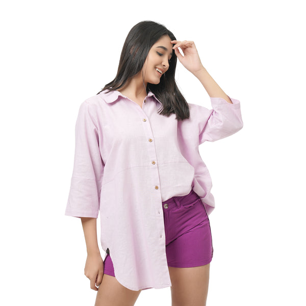 QF Oversized Lavender Linen Shirt Dress