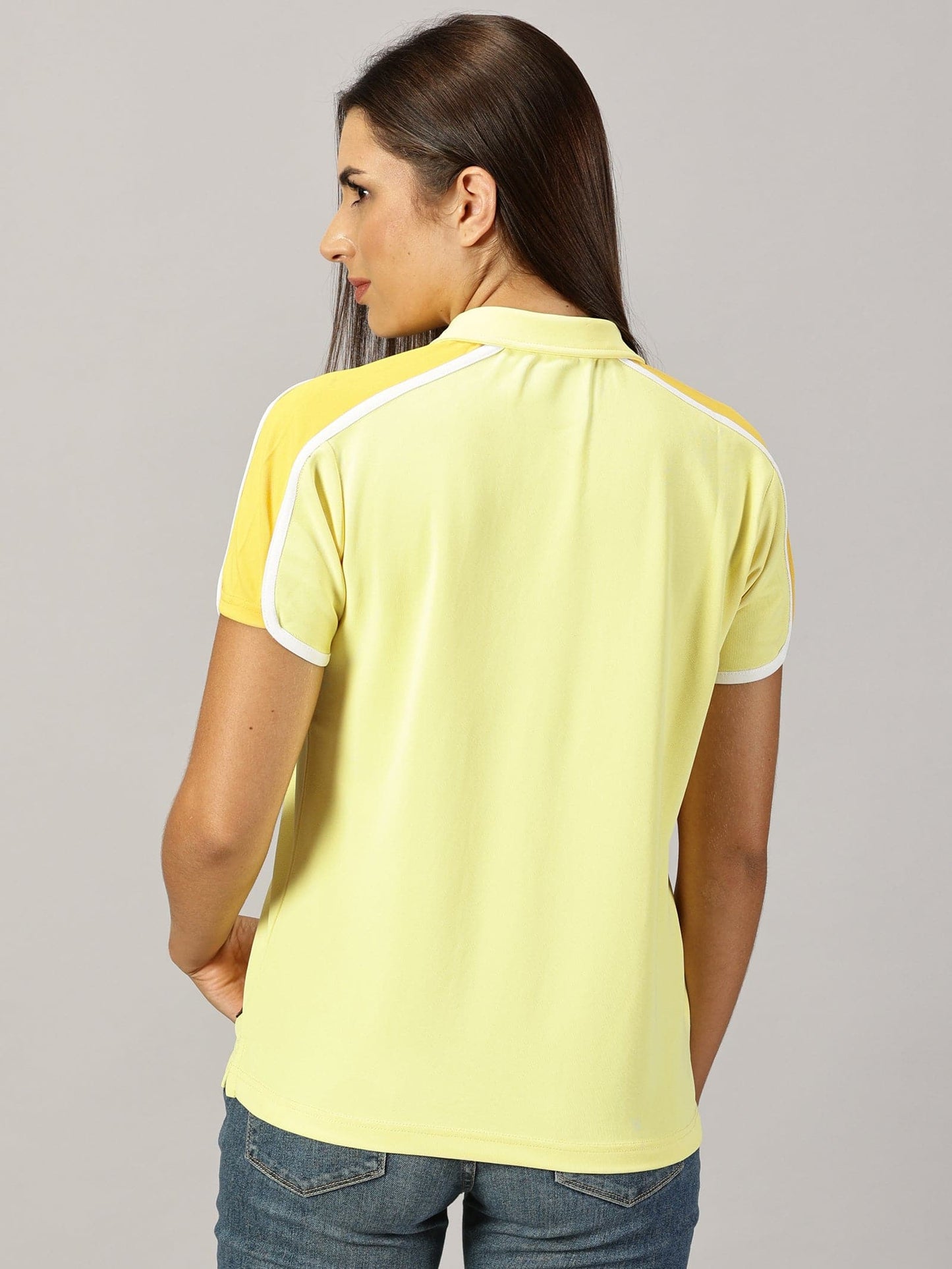 KF WOMEN'S YELLOW REGULAR FIT SPORTS POLO T-SHIRT