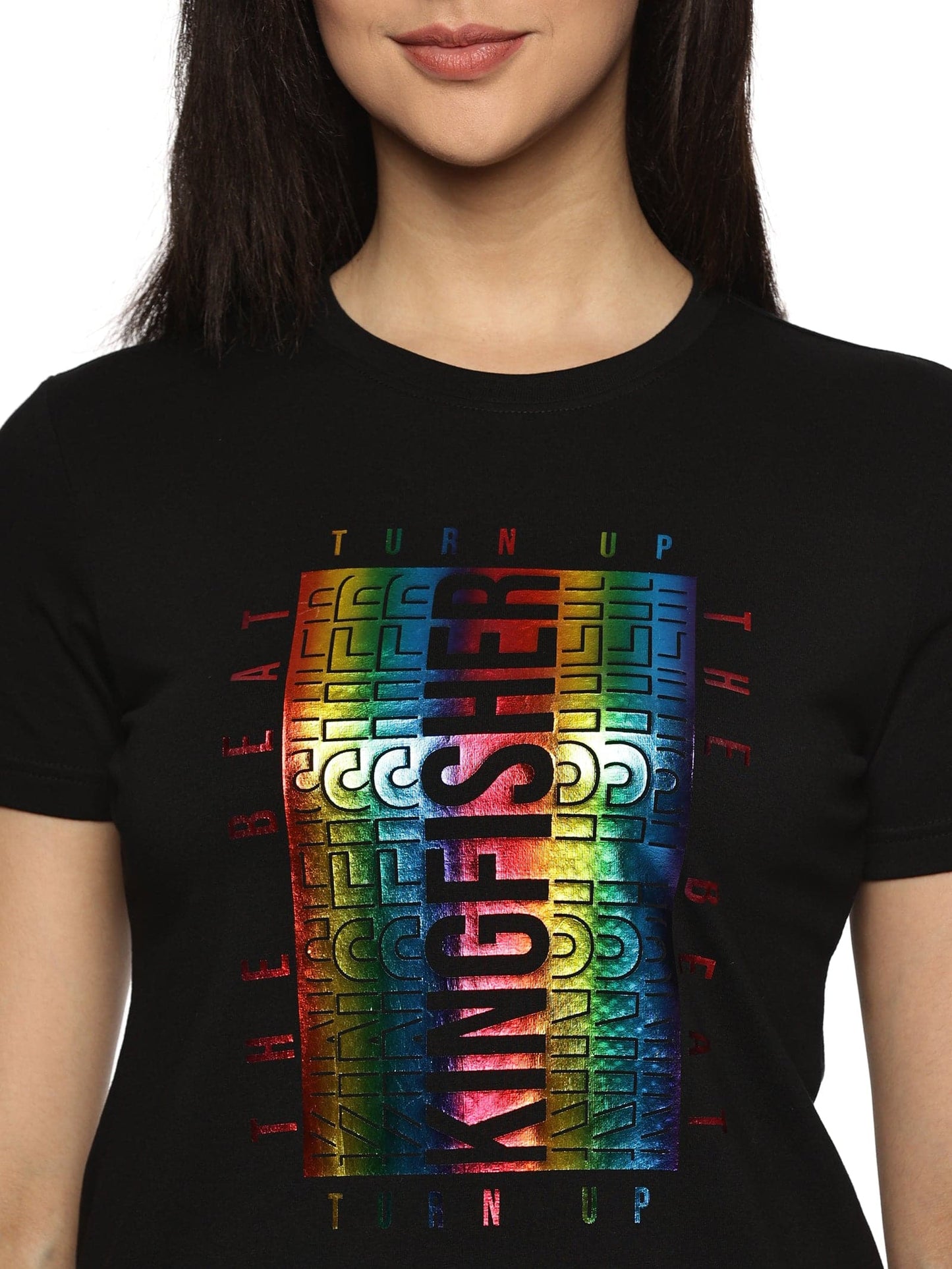 KF ROUND NECK IRIDECENT BEAT BLACK WOMEN'S SHORT SLEEVE T SHIRT