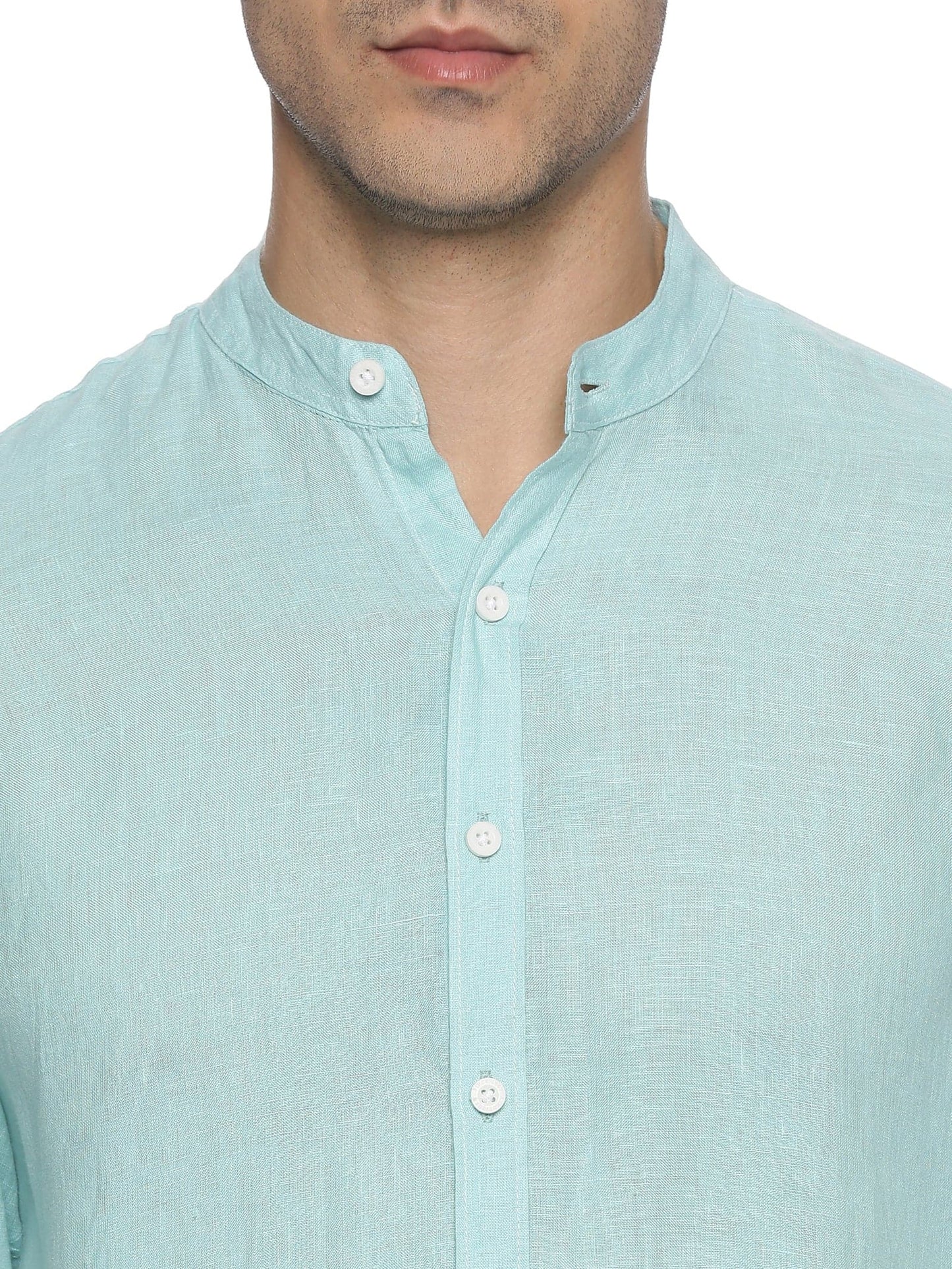 LINEN MANDARIN COLLAR ANGEL BLUE SHIRT