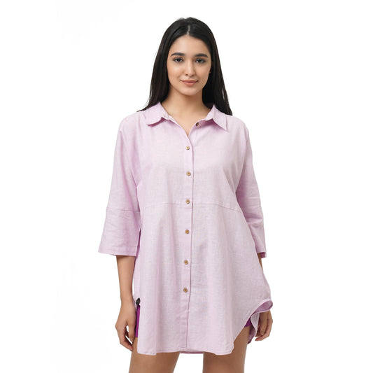 QF Oversized Lavender Linen Shirt Dress