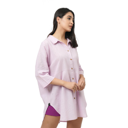 QF Oversized Lavender Linen Shirt Dress