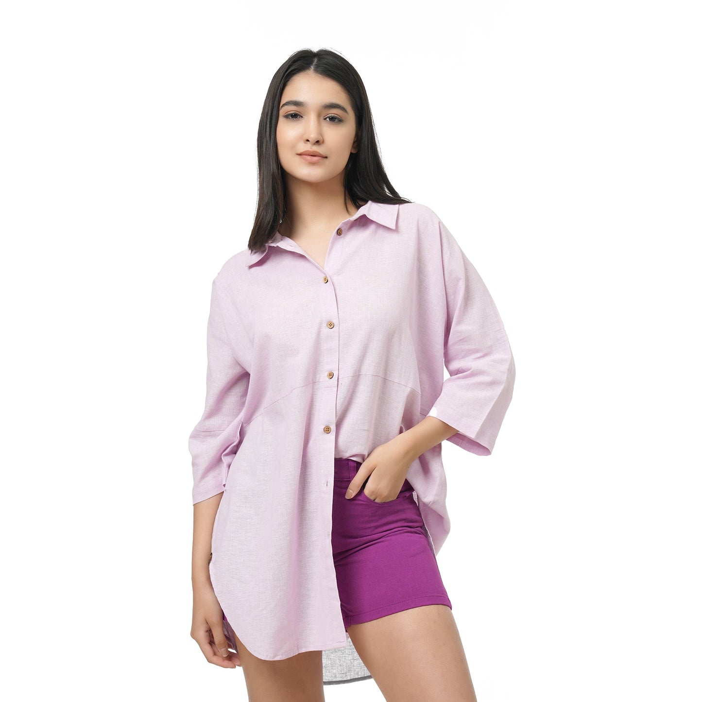 QF Oversized Lavender Linen Shirt Dress