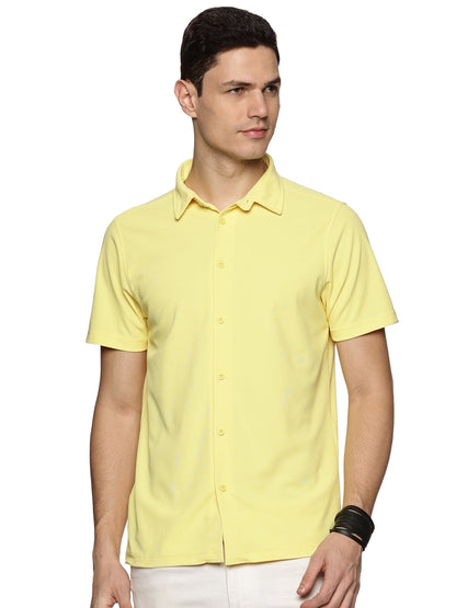 Short Sleeve Knitted Sunshine Yellow Island Solid Shirt