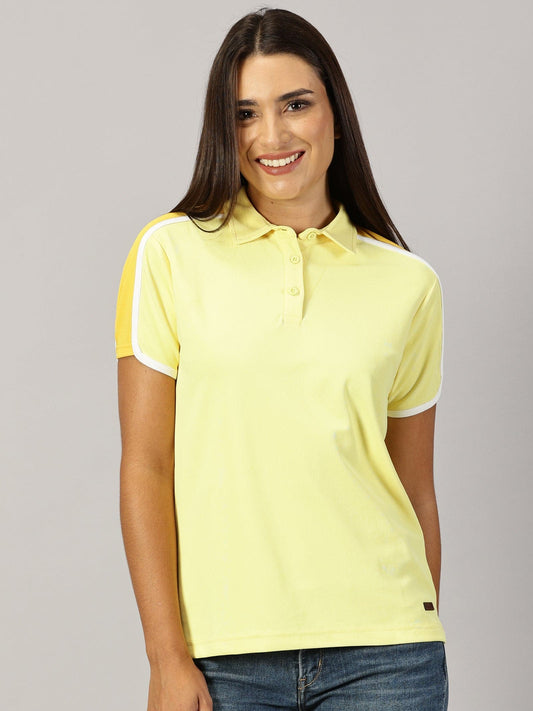 KF WOMEN'S YELLOW REGULAR FIT SPORTS POLO T-SHIRT