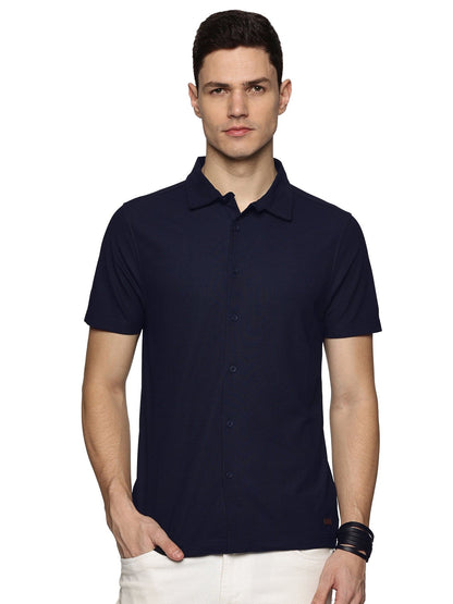 Short Sleeve Knitted Ture Navy Island Solid Shirt