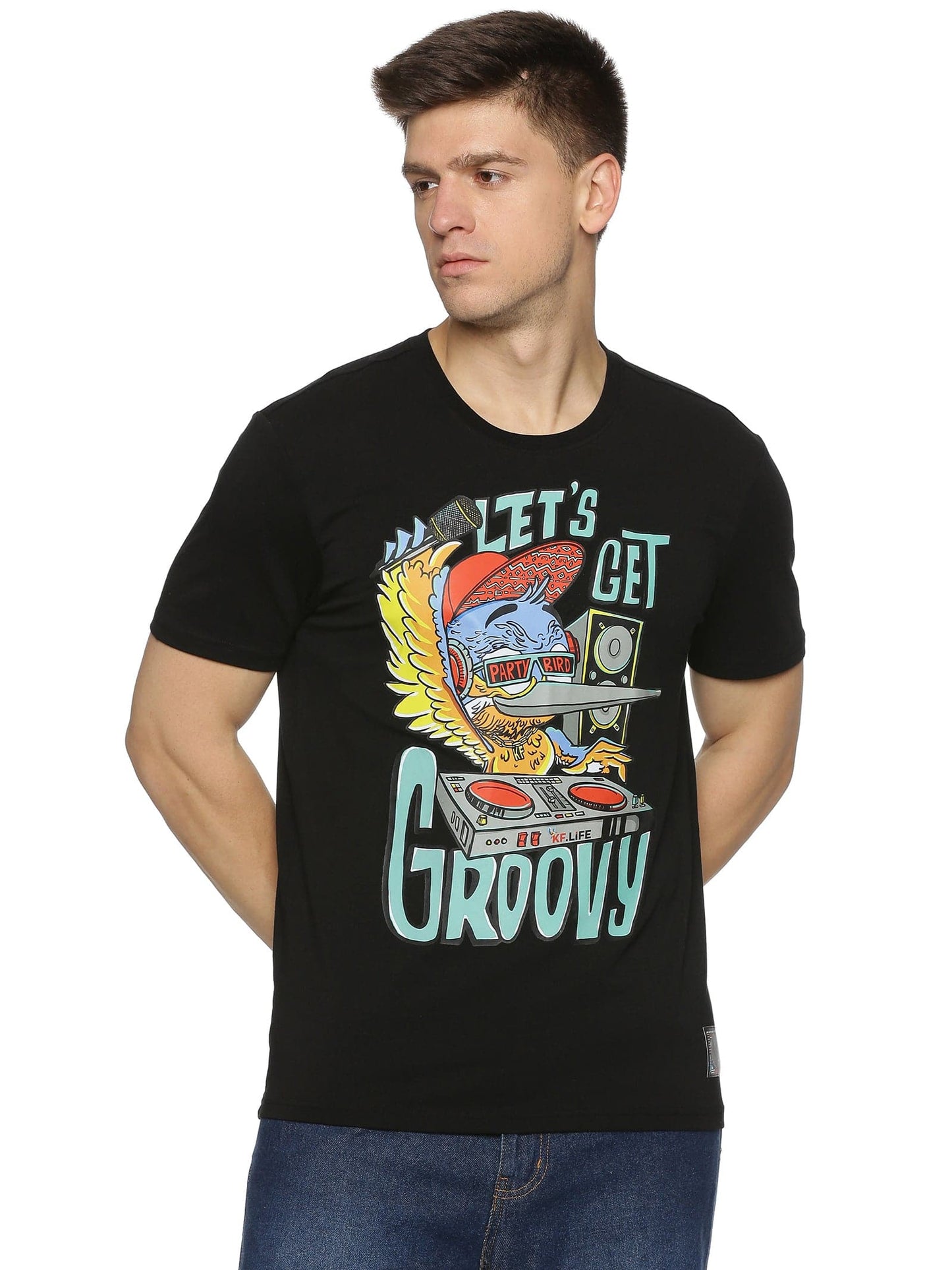 KF Let's Get Groovy Men's Black Short Sleeve T Shirt