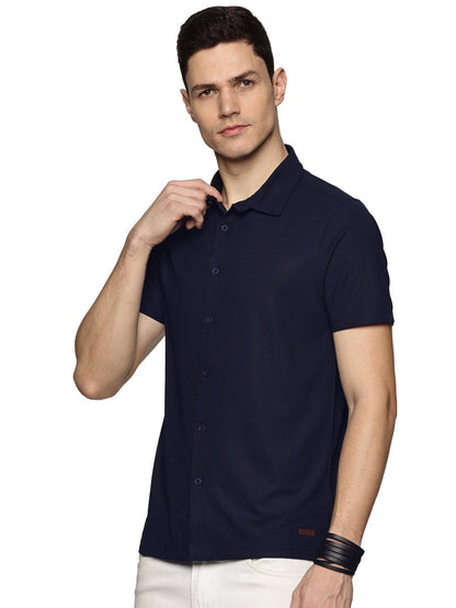 Short Sleeve Knitted Ture Navy Island Solid Shirt