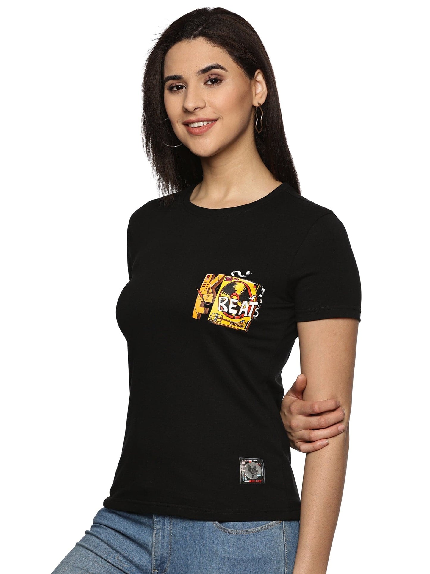 KF DJ BEATS WOMEN'S BLACK SHORT SLEEVE T SHIRT