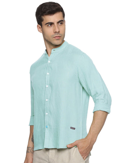 LINEN MANDARIN COLLAR ANGEL BLUE SHIRT