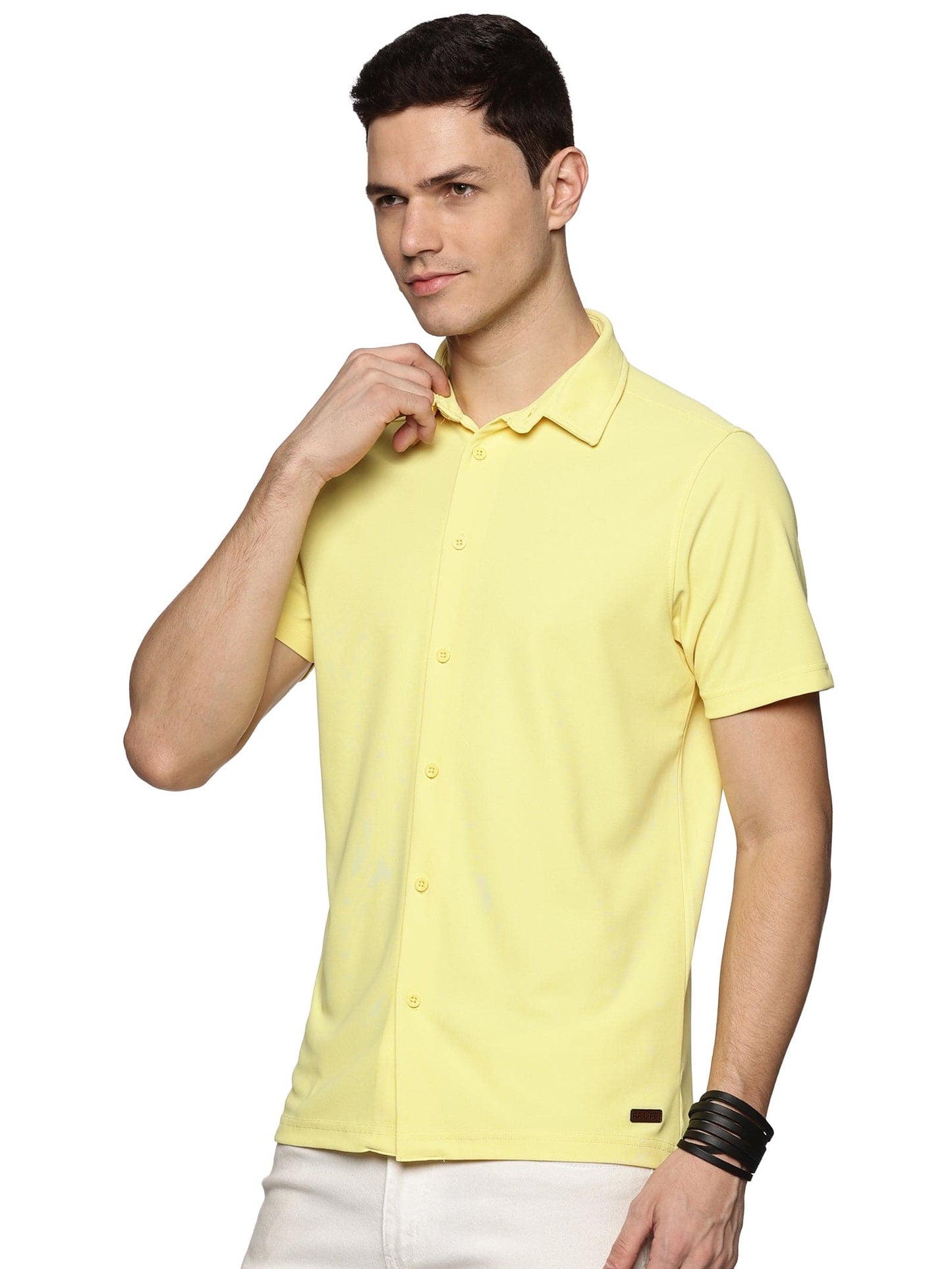 Short Sleeve Knitted Sunshine Yellow Island Solid Shirt