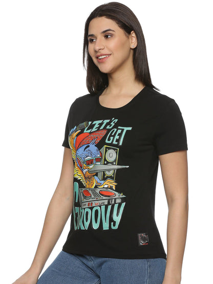 KF Let's Get Groovy Women's Black Short Sleeve T Shirt