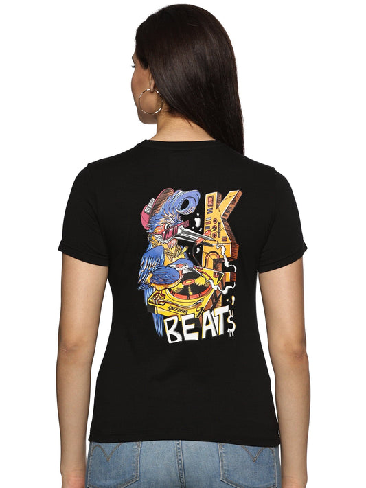 KF DJ BEATS WOMEN'S BLACK SHORT SLEEVE T SHIRT