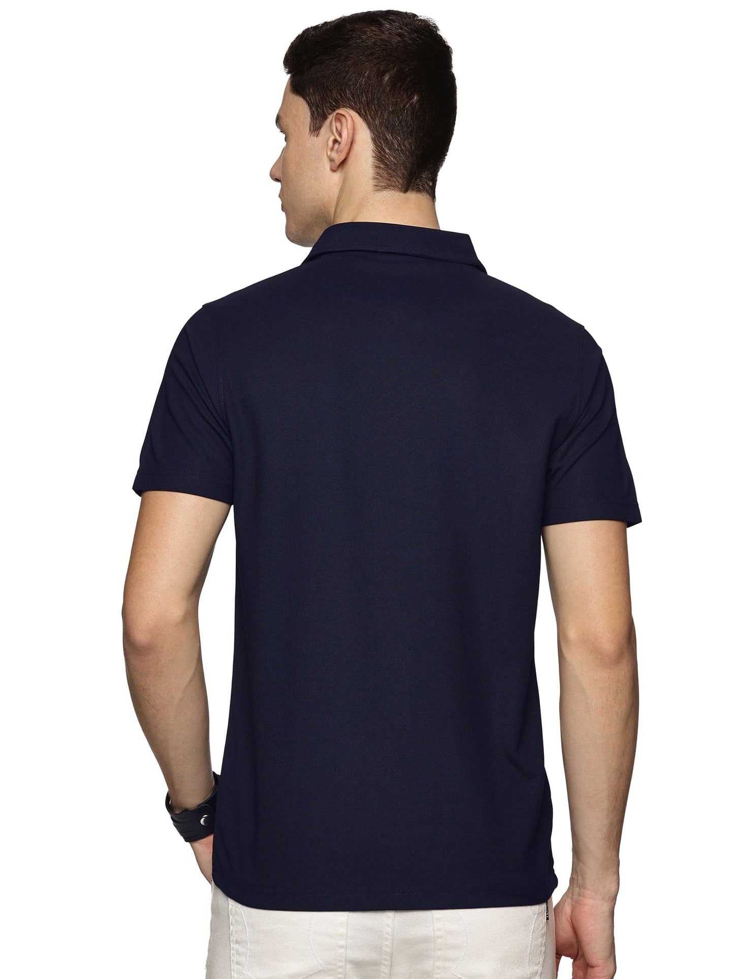 Short Sleeve Knitted Ture Navy Island Solid Shirt