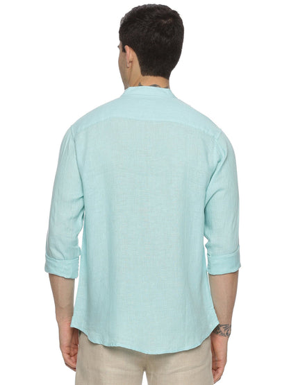 LINEN MANDARIN COLLAR ANGEL BLUE SHIRT