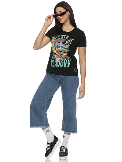 KF Let's Get Groovy Women's Black Short Sleeve T Shirt