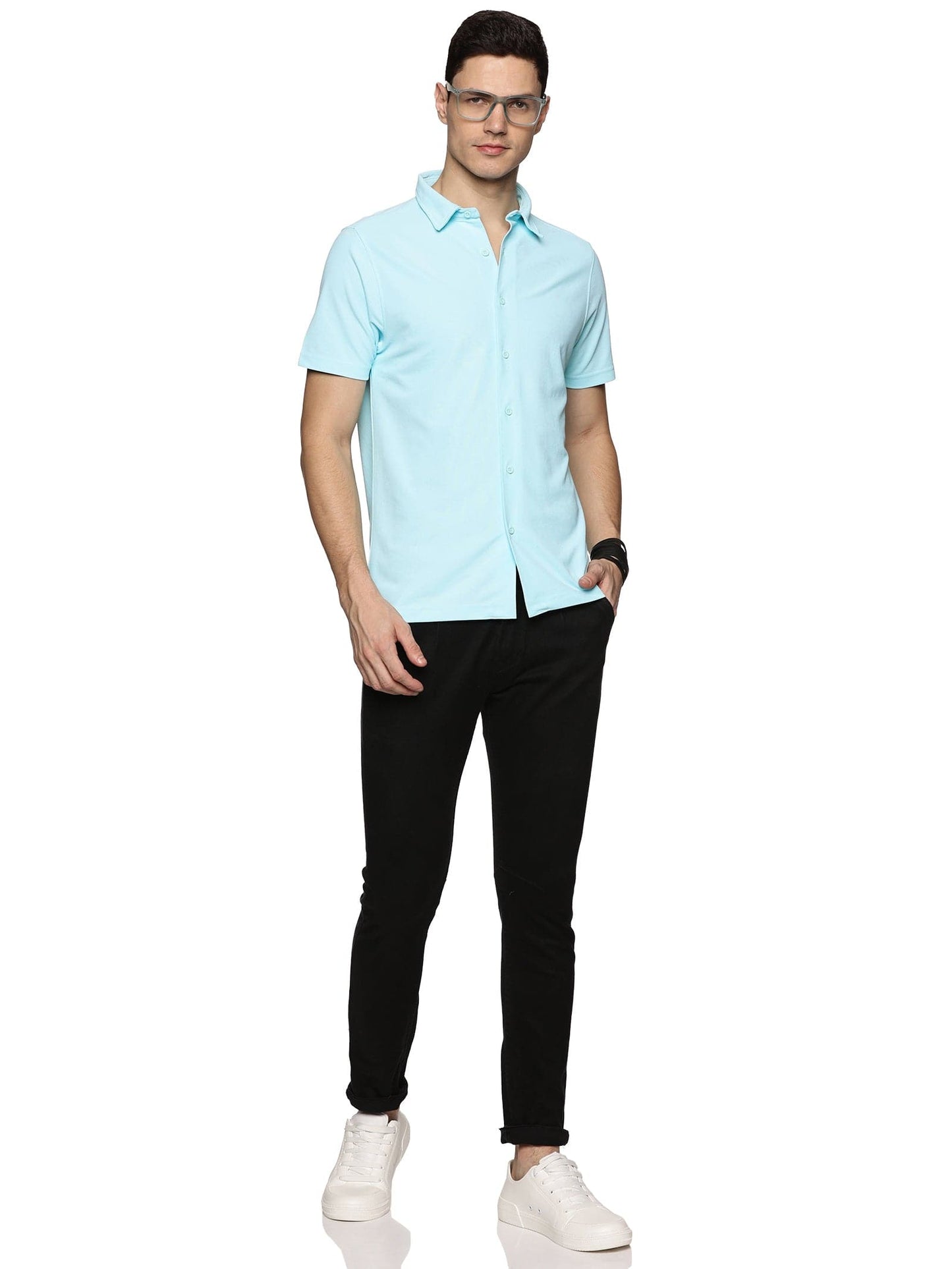 Short Sleeve Knitted Mint Island Solid Shirt