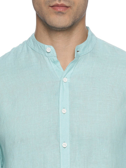 LINEN MANDARIN COLLAR ANGEL BLUE SHIRT