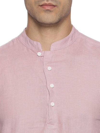 LINEN CENTRE PLACKET MANDARIN COLLAR DUSTY MAUVE SHIRT