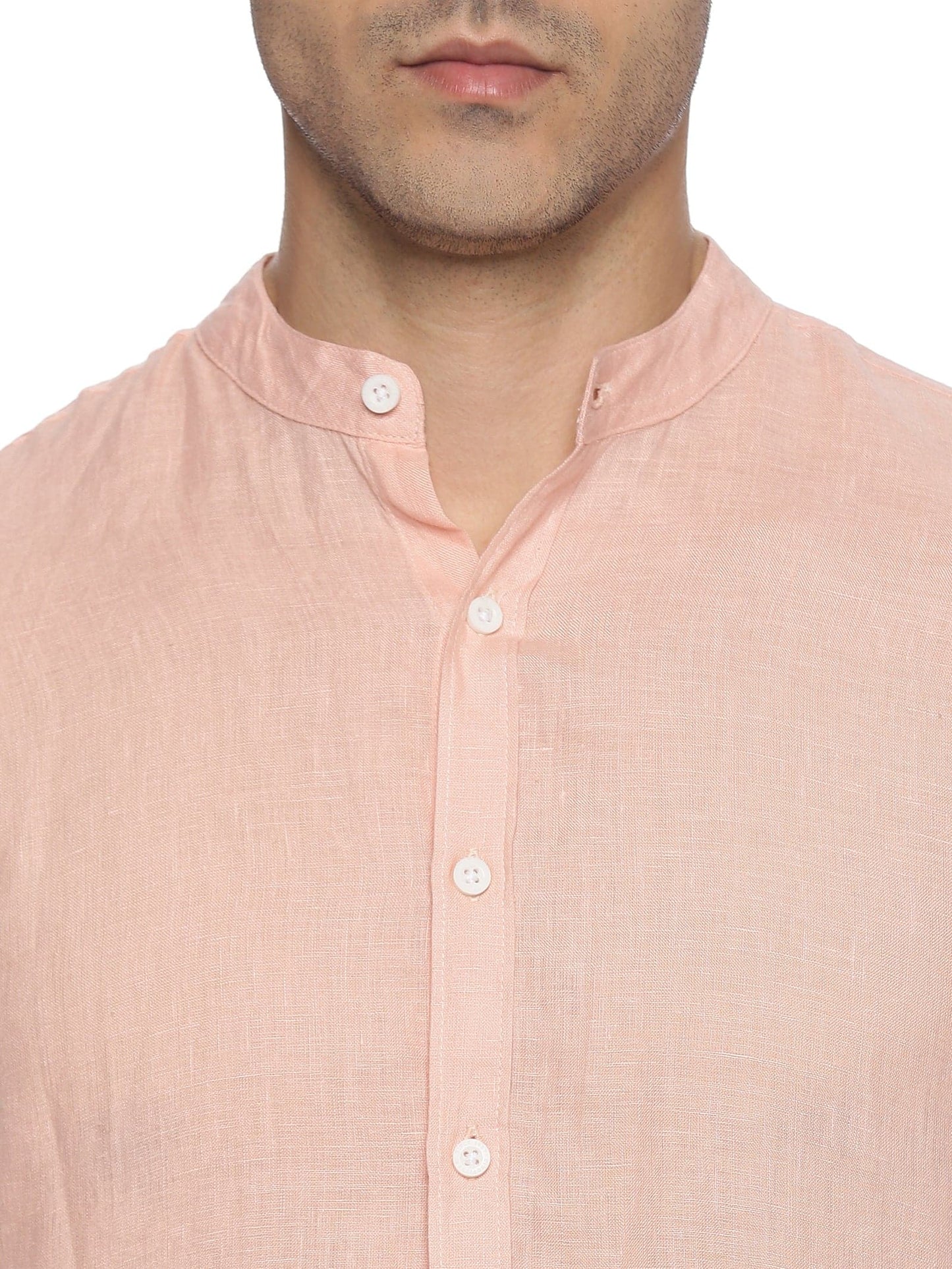 LINEN MANDARIN COLLAR DUSTY PEACH SHIRT