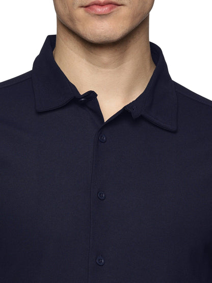 Short Sleeve Knitted Ture Navy Island Solid Shirt