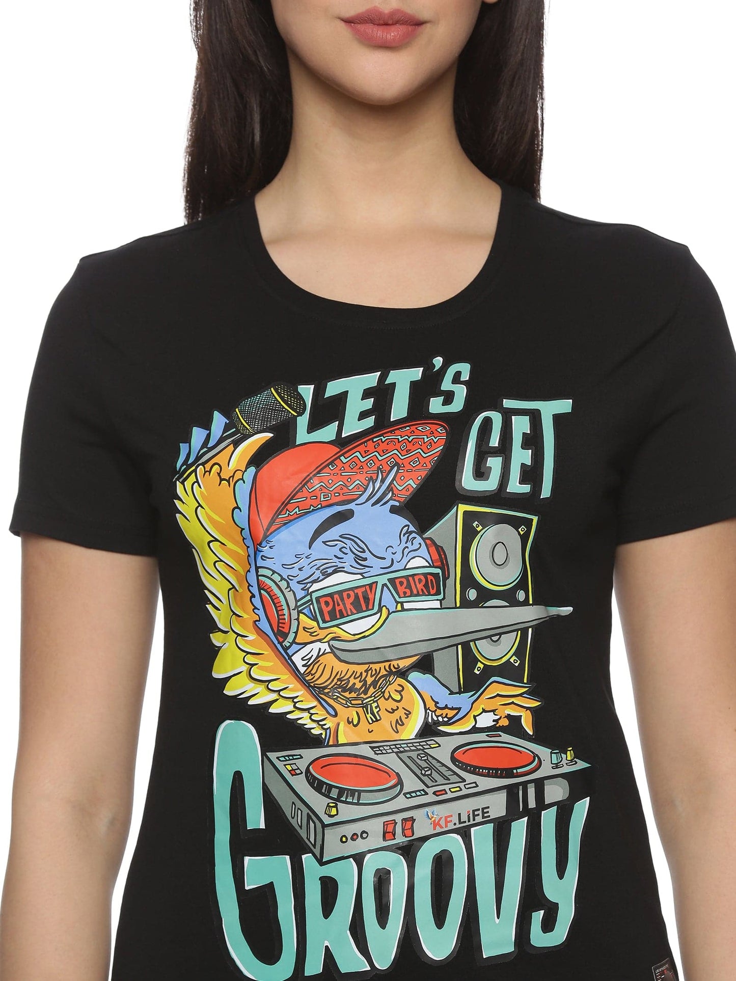 KF Let's Get Groovy Women's Black Short Sleeve T Shirt