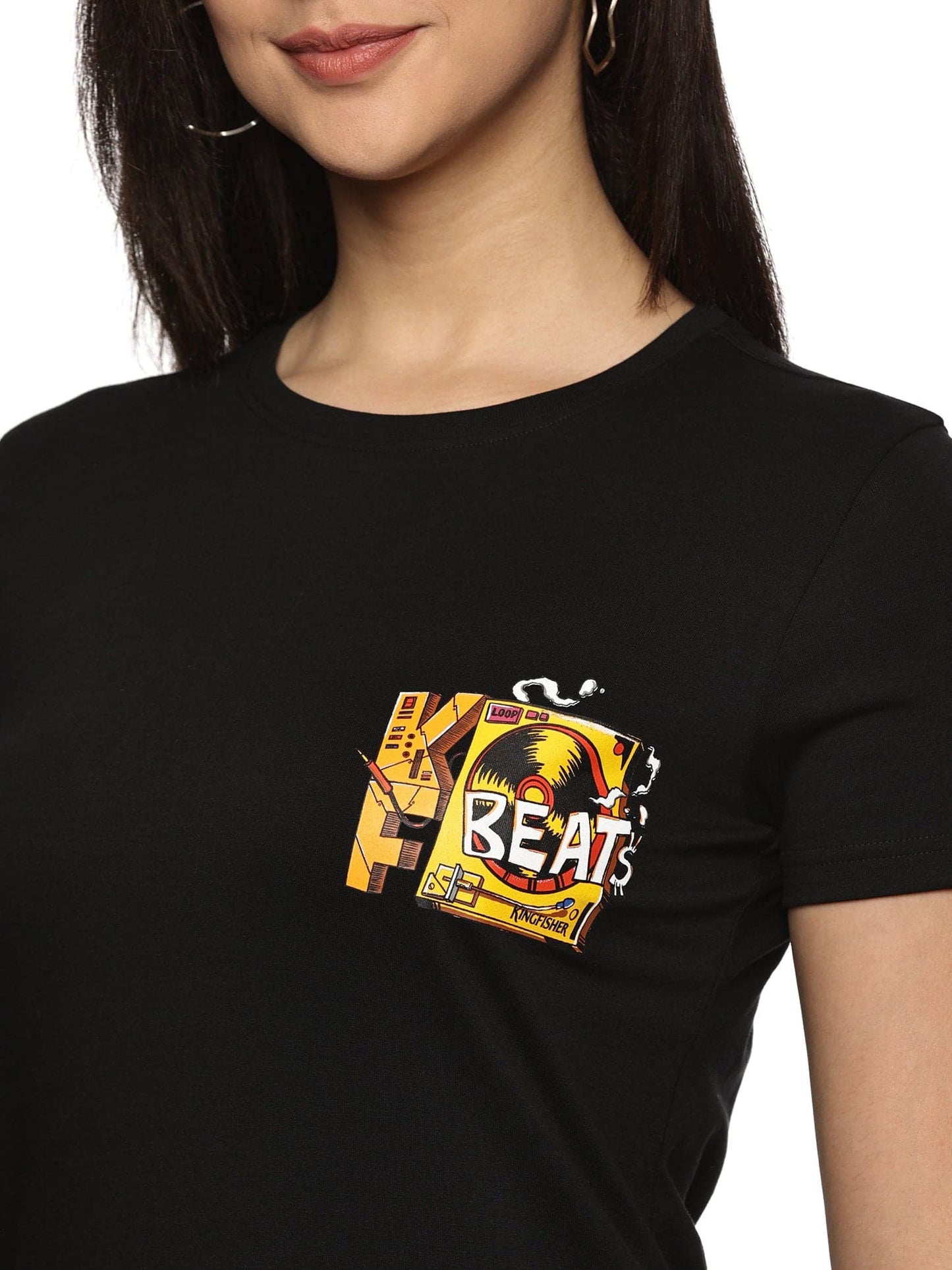 KF DJ BEATS WOMEN'S BLACK SHORT SLEEVE T SHIRT