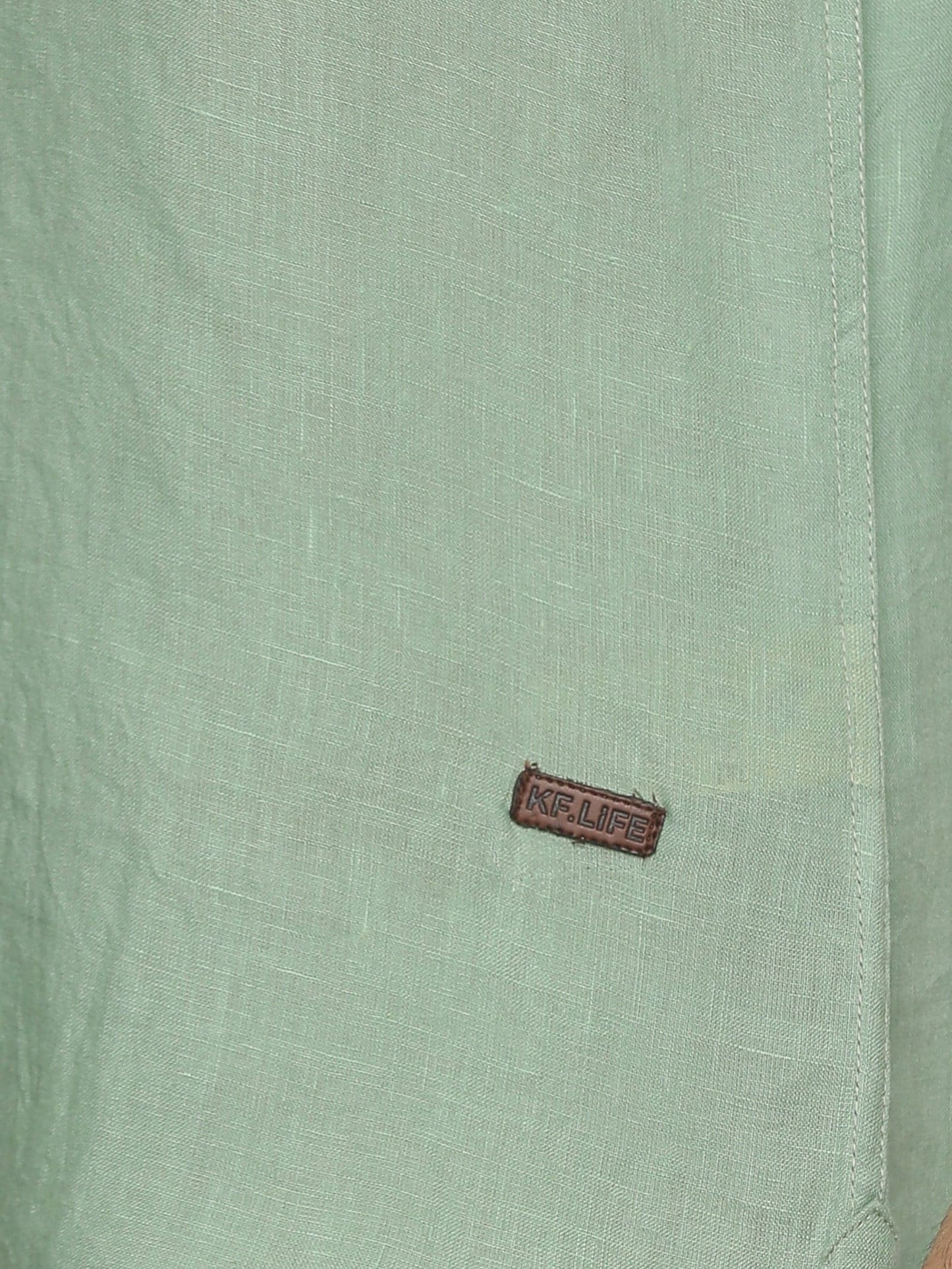 LINEN MANDARIN COLLAR GRANITE GREEN SHIRT