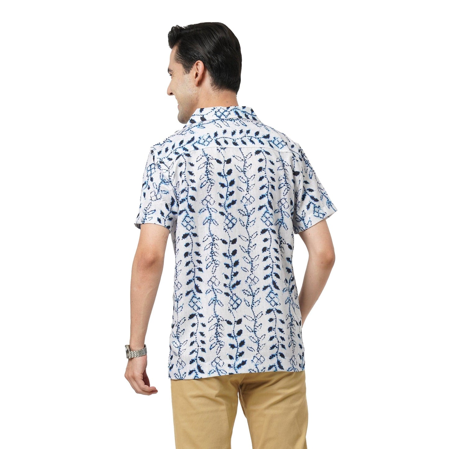 KF S/SLV INDIGO PRINTED POLY SHIRT