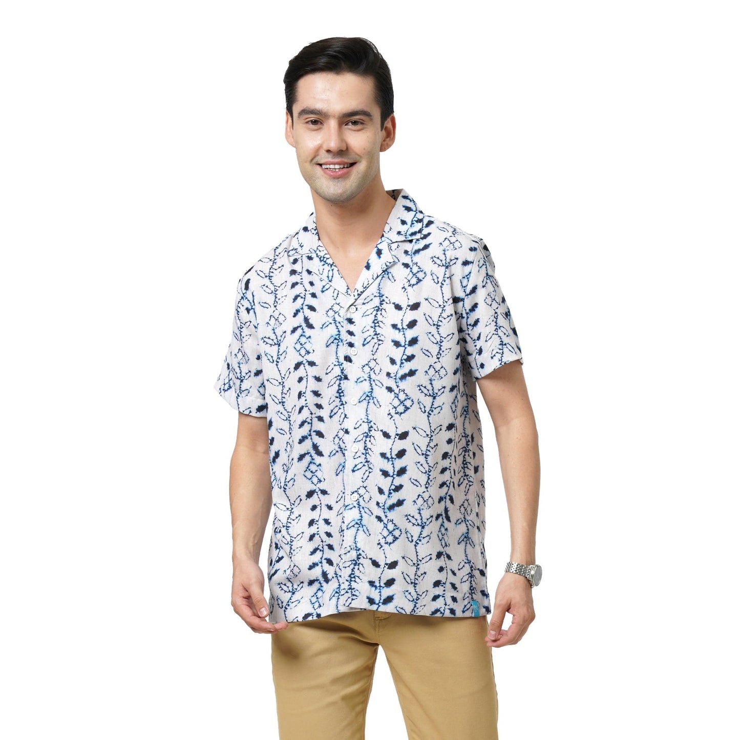 KF S/SLV INDIGO PRINTED POLY SHIRT