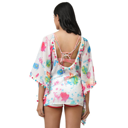 KF Multi colour Pom Pom Lace Cover Up