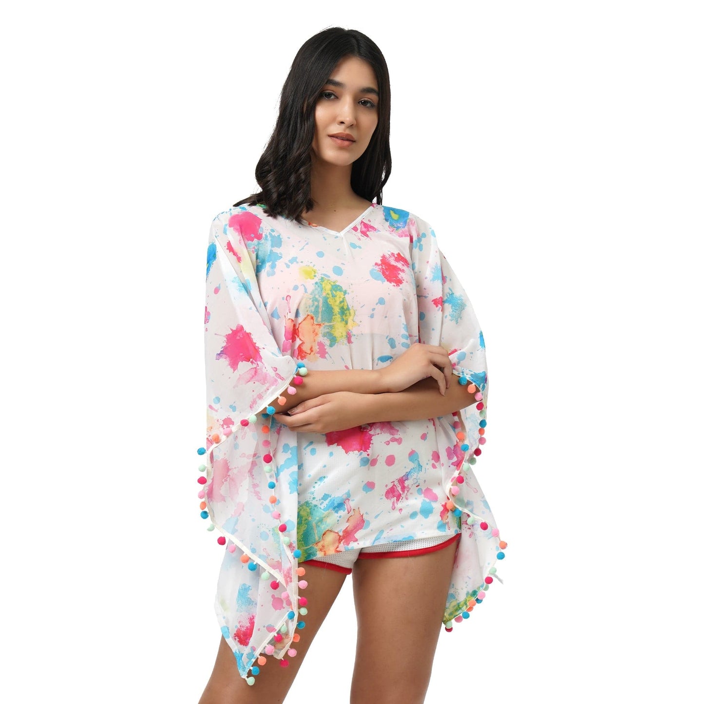 KF Multi colour Pom Pom Lace Cover Up