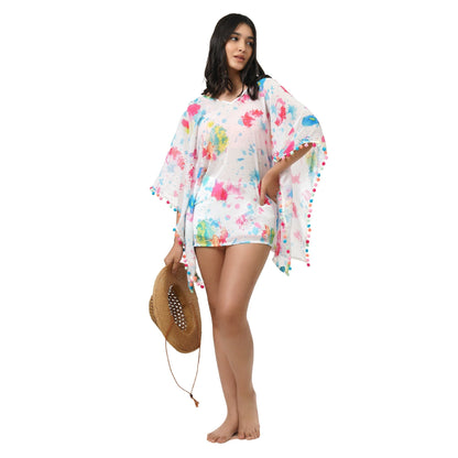 KF Multi colour Pom Pom Lace Cover Up