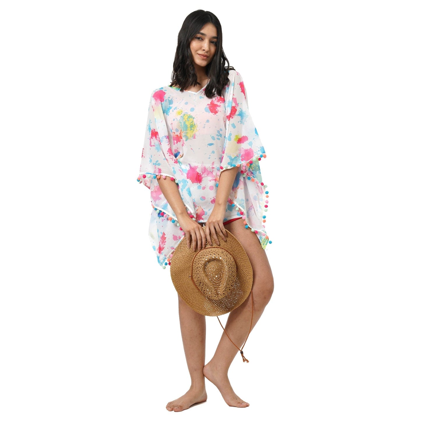 KF Multi colour Pom Pom Lace Cover Up