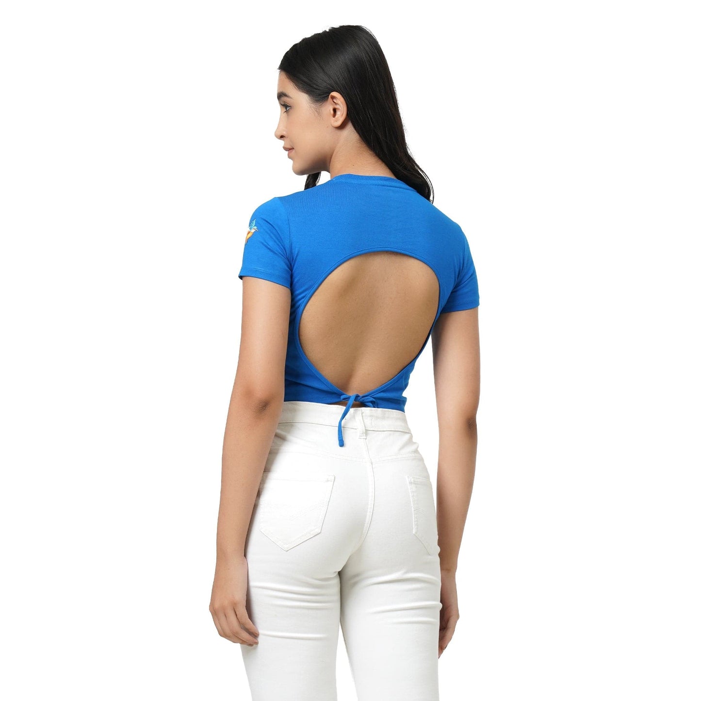 KF S/SLV VACAY VIBES CROP TOP WITH CUT OUT BACK