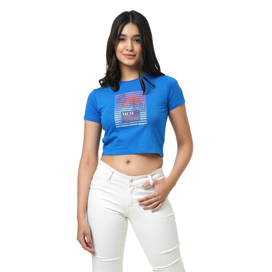 KF S/SLV VACAY VIBES CROP TOP WITH CUT OUT BACK