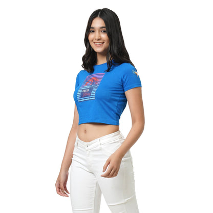 KF S/SLV VACAY VIBES CROP TOP WITH CUT OUT BACK