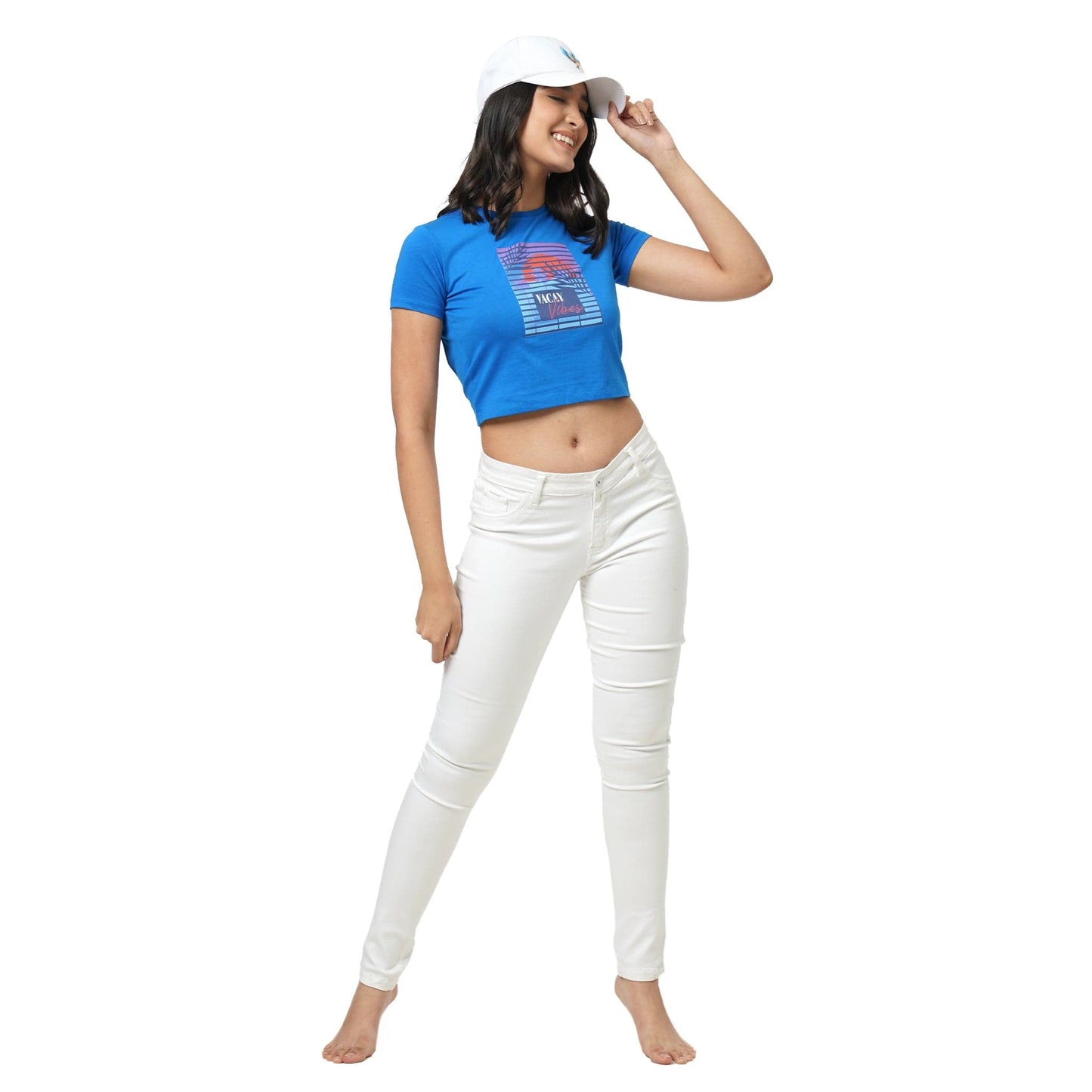 KF S/SLV VACAY VIBES CROP TOP WITH CUT OUT BACK