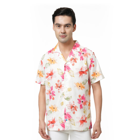 KF S/SLV FLORAL PRINTED POLY SHIRT