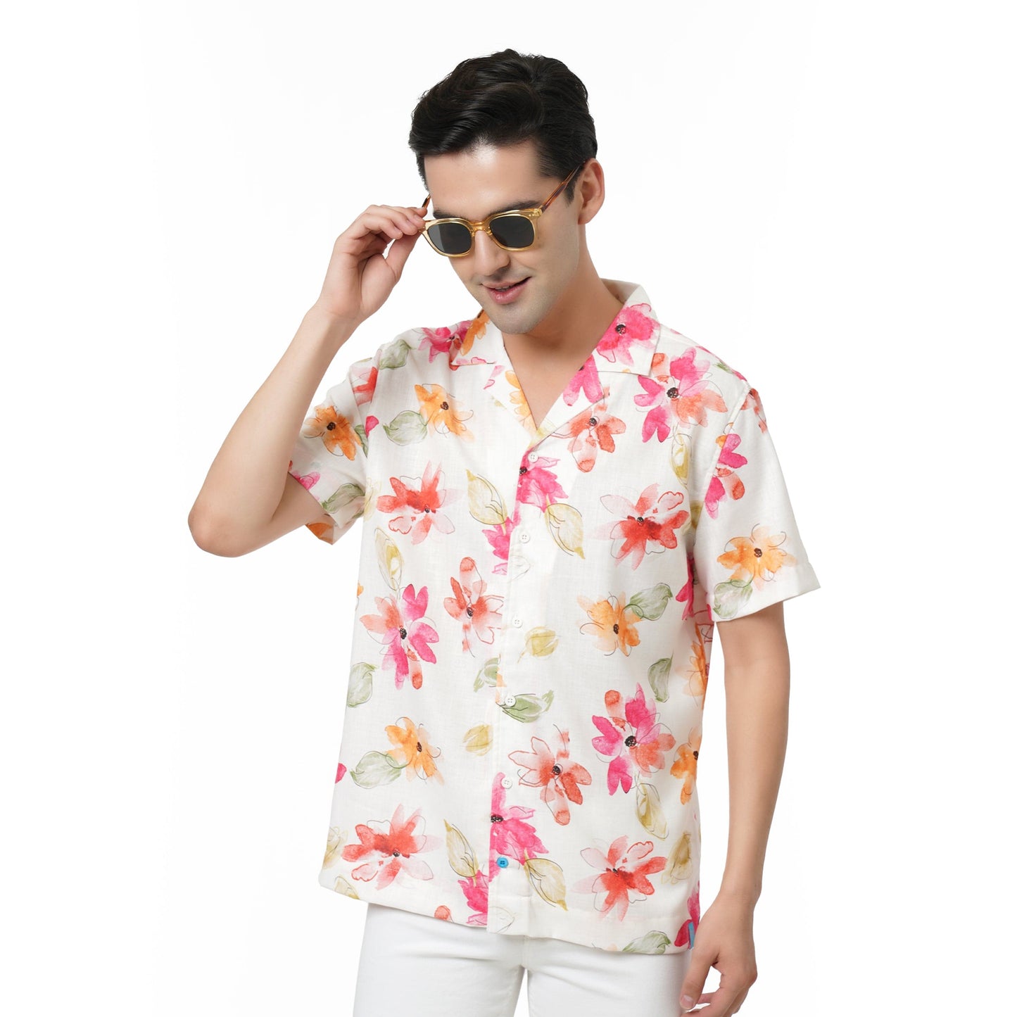 KF S/SLV FLORAL PRINTED POLY SHIRT