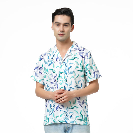 KF S/SLV FOLIAGE PRINTED POLY SHIRT