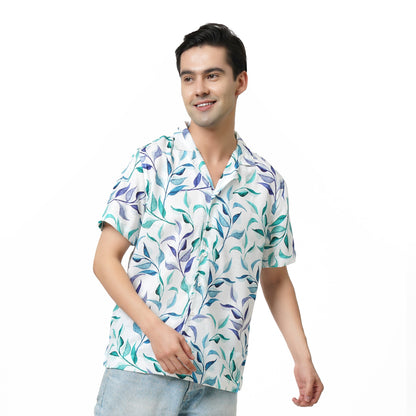 KF S/SLV FOLIAGE PRINTED POLY SHIRT