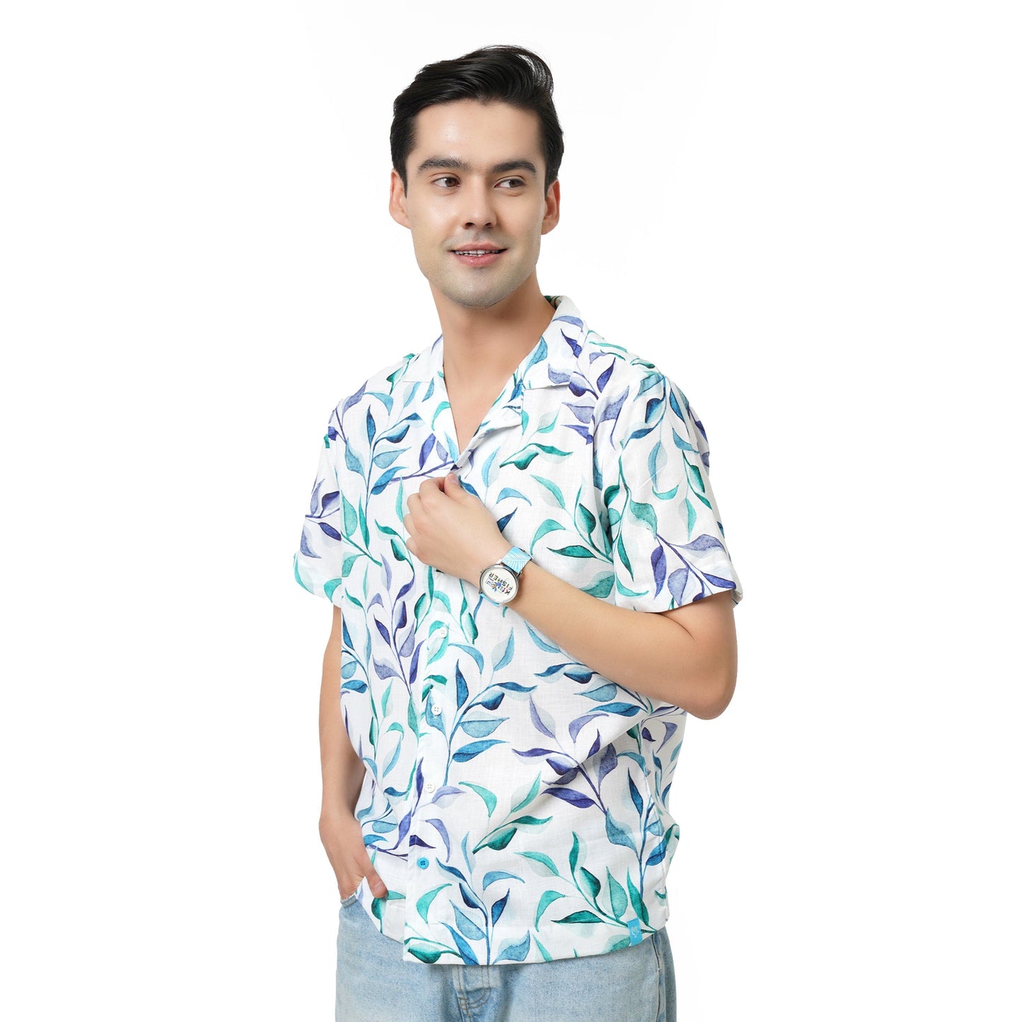 KF S/SLV FOLIAGE PRINTED POLY SHIRT