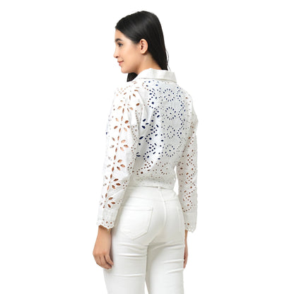 KF F/Slv Schifili Button Down Crop Shirt