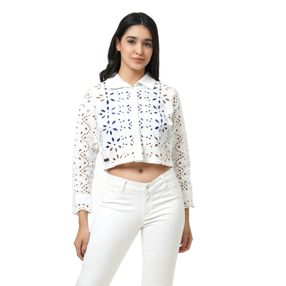 KF F/Slv Schifili Button Down Crop Shirt