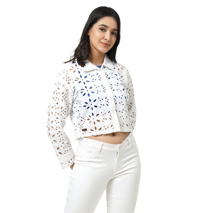 KF F/Slv Schifili Button Down Crop Shirt