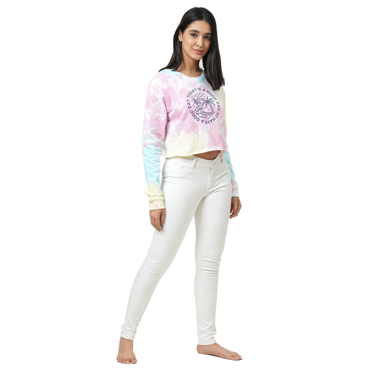 KF LONG SLEEVE CLOUD TIE & DYE CROPPED T SHIRT