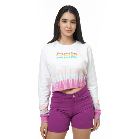 KF LONG SLEEVE TIE & DYE CROPPED T SHIRT