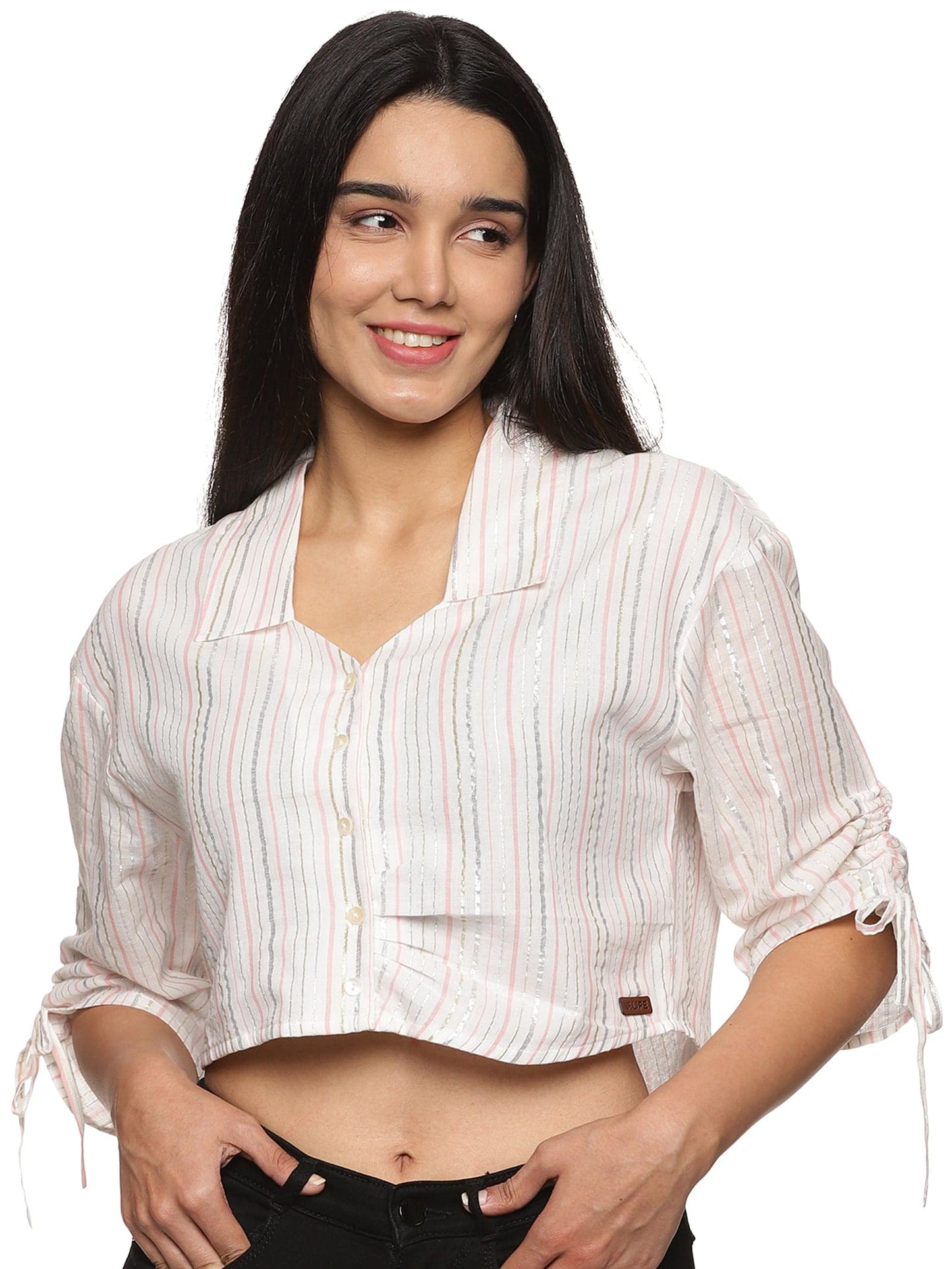 KF F/Slv Lurex Crop Shirt