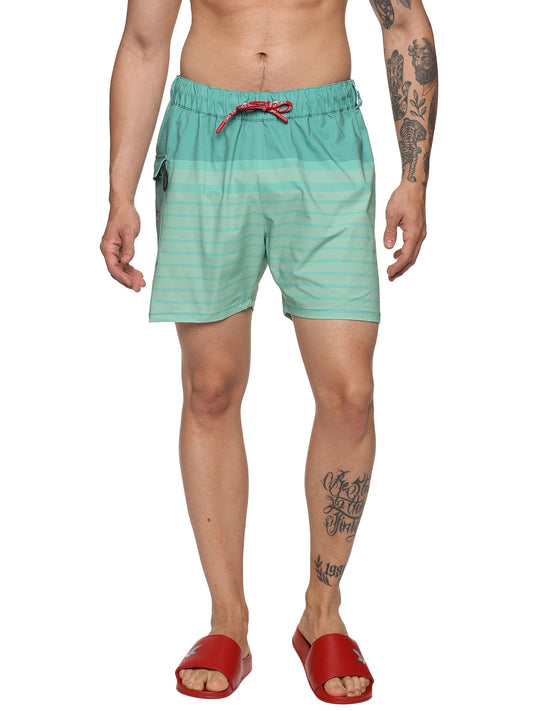 KF STRIPE GREEN BOARD/SWIM SHORTS - 5"